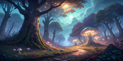 landscape with trees and moon