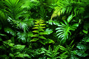 Lush tropical foliage wall; nature background