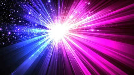 Vibrant light rays burst from central point, glittering sparkles.