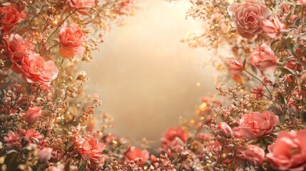 Valentine mockup card elements design. Pink Roses Blossoms Frame A Soft Glow With Botanical Detail And Warmth For Spring Decor.