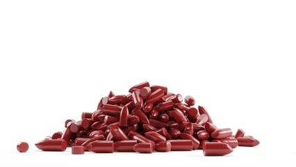 Close up Collection of red lipsticks bullet on a white color backdrop studio. 3D Realistic render.