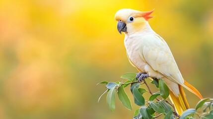 Sulphur-crested Cockatoo perched on branch, sunny background, exotic bird, wildlife photography, nature stock image