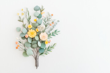 Elegant Australian native flowers with eucalyptus leaves, beautifully arranged on a clean white background.floral design, decor print, branding, packaging, invitations, stationery, botanical 