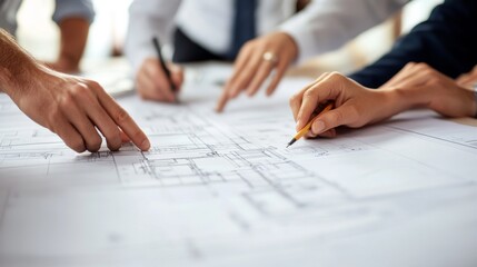 24.A group of business professionals, including men and women of various ethnic backgrounds, work together in a bright and modern office space. They are gathered around a table, collaborating on a