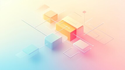 Fototapeta premium 69.A professional flowchart illustration featuring a series of blocks and arrows arranged in a step-by-step pattern. The design uses a soft color palette and clean lines, set on a gradient