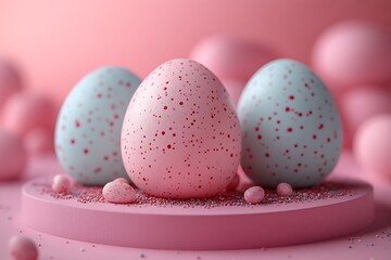 Fototapeta premium Easter eggs podium, Easter day with geometry platform for product.