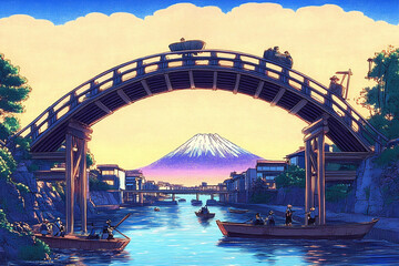 葛飾北斎04/46「富嶽三十六景 深川万年橋下」リデザイン