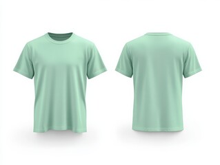 Front and back view mockup of mint green t-shirt studio setting apparel design clean background modern style