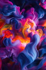 Vibrant liquid swirls, abstract art, dark background, design element