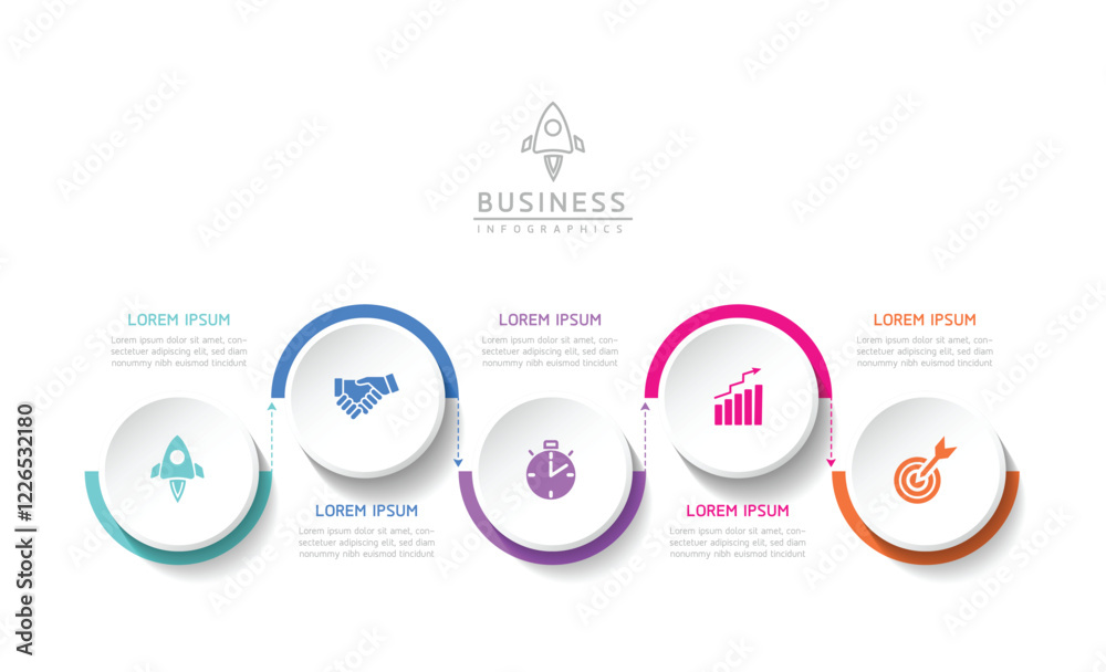 Fototapete Vector infographic business presentation template with circular interconnection with 5 options.