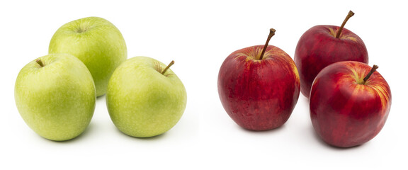 Set of red and green apple fruits isolated png. Apples isolated on transparent background with shadows. Full depth of field. PNG format.