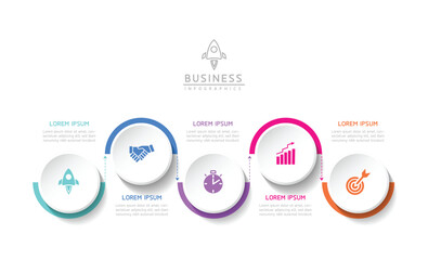 Vector infographic business presentation template with circular interconnection with 5 options.