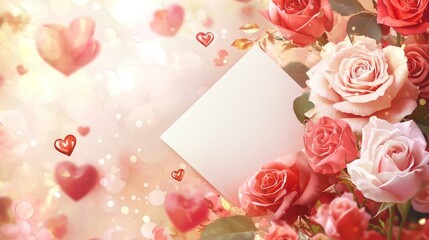 Valentine mockup card elements design. Roses Hearts Love Blank Card Background Romantic Valentine Celebration Pink Wedding Template.