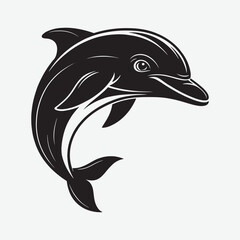 Download a high-quality black dolphin face silhouette vector art with a clean, minimalist design on a white background. Perfect for logos, wall art, and creative projects. Scalable and print-ready!