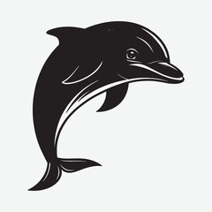 Download a high-quality black dolphin face silhouette vector art with a clean, minimalist design on a white background. Perfect for logos, wall art, and creative projects. Scalable and print-ready!
