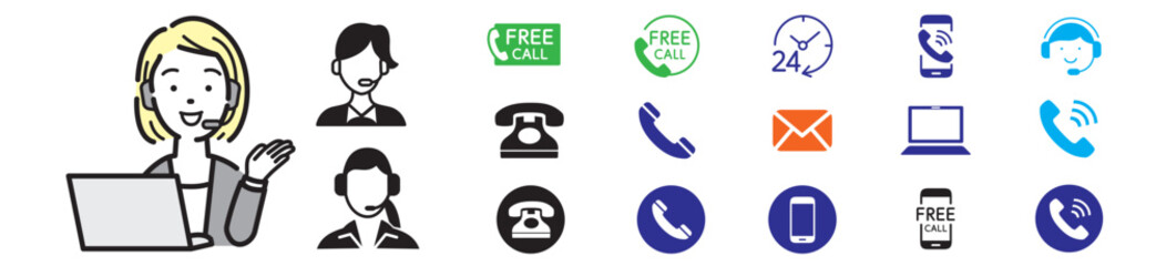 コールセンターの女性とフリーダイヤルアイコン