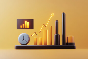 Modern data visualization with graphs, clock, and growth indicators