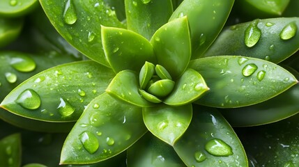 Fototapeta premium Closeup of water on green leaves