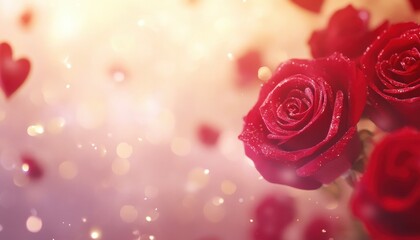 Romantic Red Roses with Glowing Hearts and Soft Light