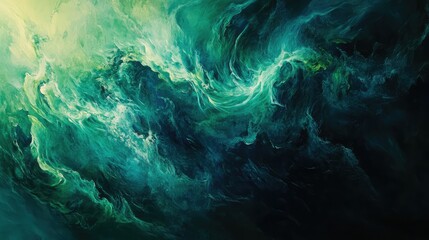 Obraz premium Abstract Swirling Patterns of Green and Blue Evoke Depth and Motion, Creating a Dreamlike Atmosphere in Dynamic Composition