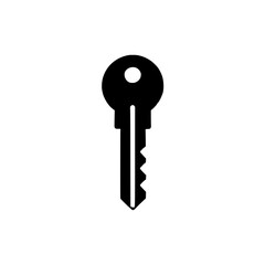 Key Icon: A simple, minimalist silhouette of a key. Perfect for use as a symbol for security, access, and unlock. The clean lines and simple design are easily recognizable and adaptable. 