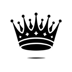 Royal Crown Icon: A majestic black crown icon, symbolic of royalty, power, and prestige, features intricate detailing and a subtle shadow, ideal for branding, logos, and design projects.