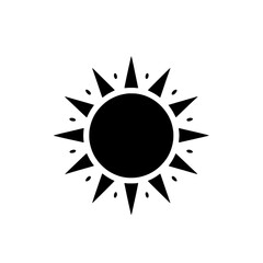 Sun Icon: A minimalist black and white icon depicting the sun, perfect for use in web design, mobile apps, and branding materials. The simple yet striking silhouette conveys warmth, energy.