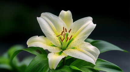 Fototapeta premium Elegant White Lily Flower Bloom Closeup Photography