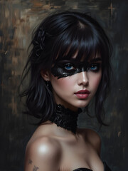 Fototapeta premium Mysterious Woman, Dark Makeup, Blue Eyes - Dark and moody aesthetics