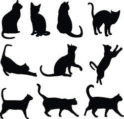 Cat Silhouettes  Minimalist Feline Poses for Modern Art and Design