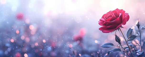 Obraz premium Single Red Rose in a Winter Garden