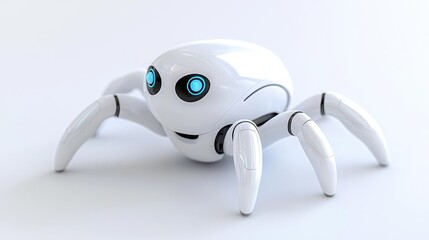 White robot spider on white background, future technology concept