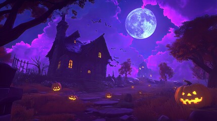 Spooky nighttime digital art halloween