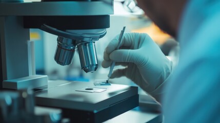 A close-up of a metallurgist examining metal samples in a materials testing laboratory, Metallurgical analysis scene, Material science style