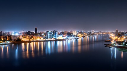 Obraz premium City lights vibrant night aerial