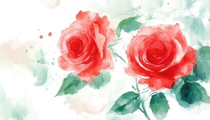 Watercolor Painting of Two Red Roses
