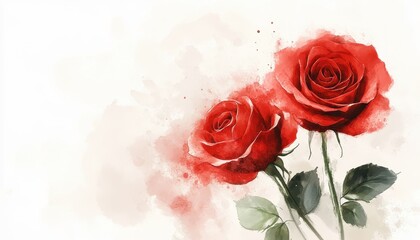 Watercolor Painting of Two Red Roses
