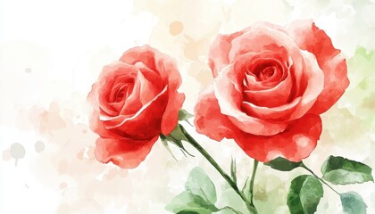 Watercolor Painting of Two Red Roses