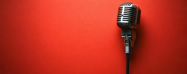 Retro microphone red background podcast