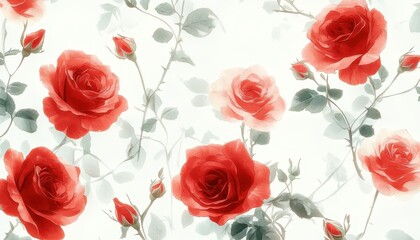 Watercolor Red Roses Floral Pattern Background