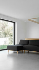 Modern living room design with natural light and minimalist furniture in a spacious setting