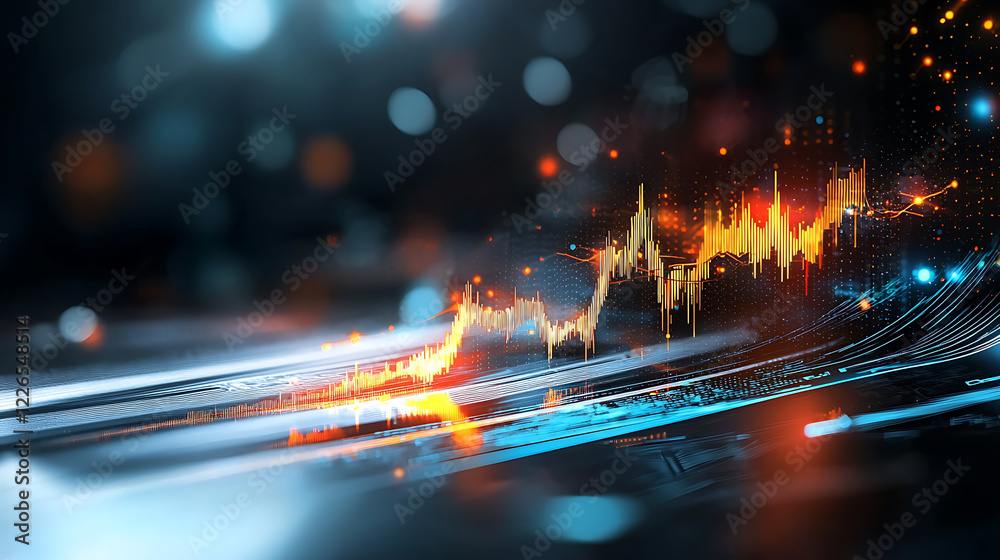 Poster dynamic sound wave visualization digital space abstract art futuristic environment close-up view tec