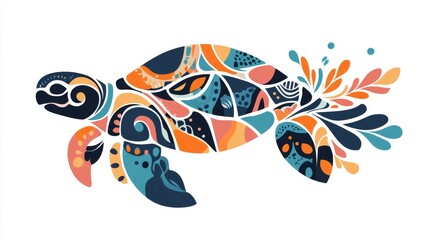 Colorful marine turtle art underwater digital illustration vibrant creative expression