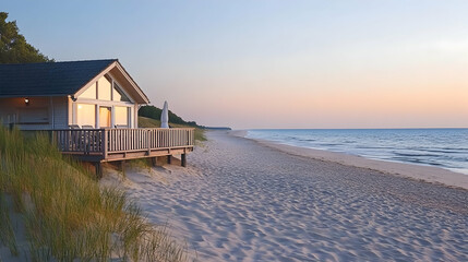 Beachfront cabin sunset coastal dunes summer vacation