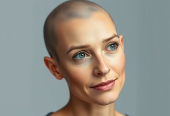 Bald woman with calm expression