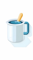 Blue liquid in white mug with wooden stirrer; kitchen; shadow; recipe illustration