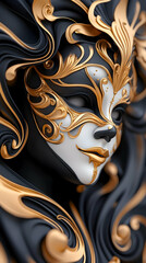Naklejka premium Elegant gold Venetian mask, ornate details, dark background, art, digital illustration