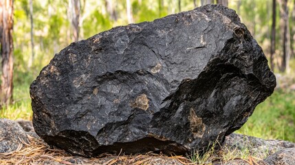 Dark rock in a forest setting