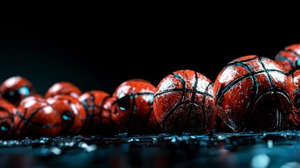 Wet Basketball Balls Closeup  Sport  Game  Competition  Texture