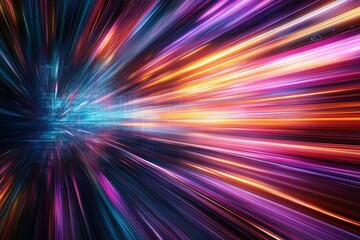Fototapeta premium Digital Speed Neon Light Streaks Radiating from Data Core, Abstract, Futuristic Digital art, Light trails